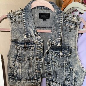 Chic Distressed Denim Vest with Studded Accents